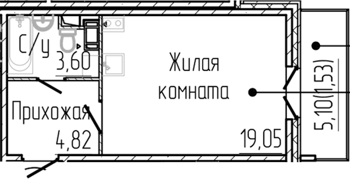 Квартира студия 29 м², 4/4 эт., ЖК «SERTOLOVO PARK»